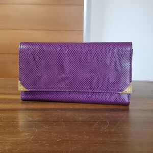 PG Wallet NEW Vintage Continental Tri-Fold Purple Snake Gold Checkbook Coin Kiss